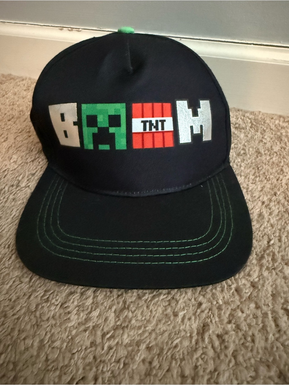 Minecraft Kids Black Snapback Hat with Green Stitching